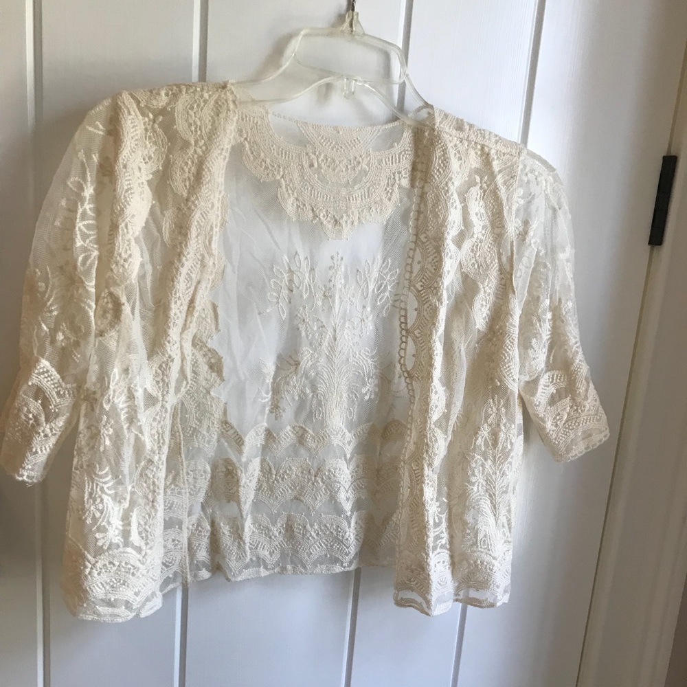 Sheer lace short sleeve cardigan